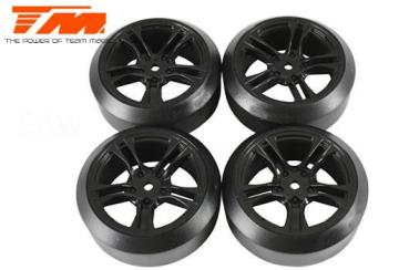 Reifen - 1/10 Drift - montiert - 5 Spoke Schwarz Felgen - 12mm Hex - 45° - Hard (4 Stk.)