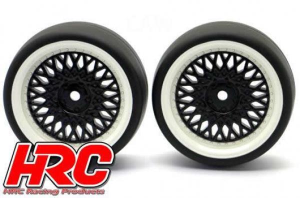 HRC61071BW Reifen - 1/10 Drift - montiert - CLS Schwarz/weiß Felgen 3mm Offset - Slick (2 Stk.)