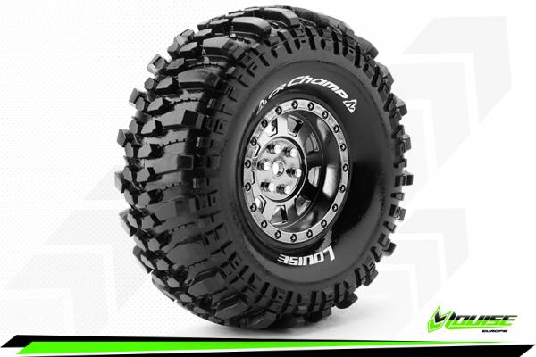 LR-T3231VBC Louise RC - CR-CHAMP - 1-10 Crawler --Inhalt: 2 Reifen-- Fertig Verklebt - Super Soft - Felgen 1.9 Schwarz-Chrom - Hex 12mm - L-T3231VBC